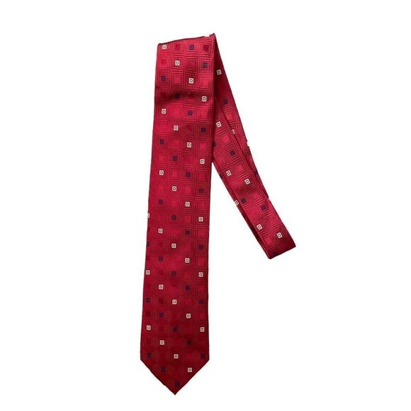 Michael Kors Men's Maroon Red Geometric Square Print Neck Tie - Picture 1 of 3